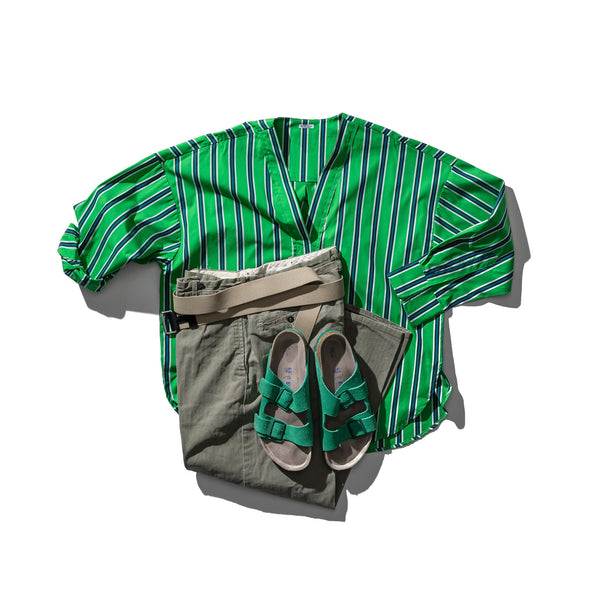 COTTON STRIPE SHIRT / V NECK
