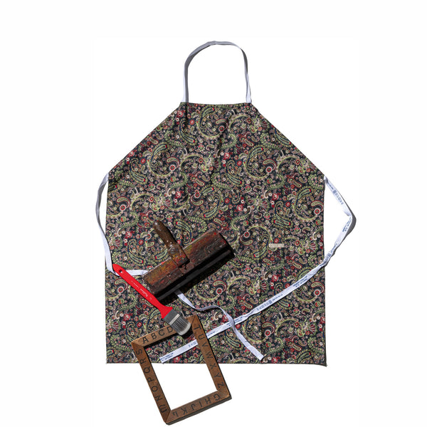 HAND PRINTED KIDS APRON WITH KERCHIEF / Paisley