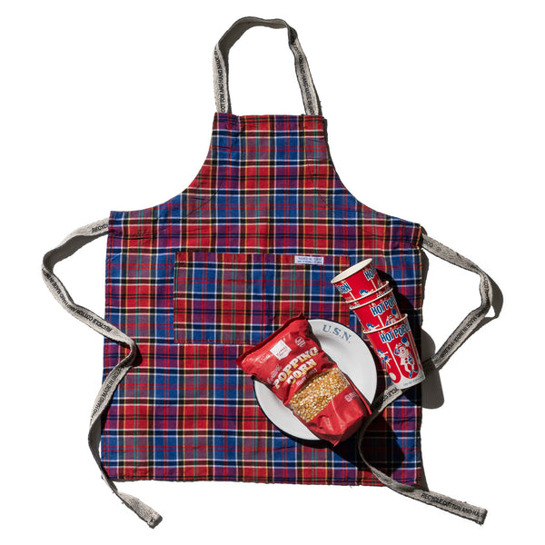 RECYCLE COTTON CHECK APRON / Red x Blue